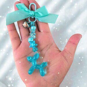 Handmade Decora Kidcore Keychain w/ Glitter Balloon Dog & Pastel Beads
